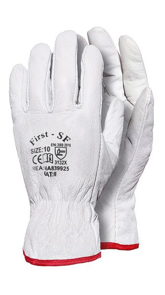 ART.106 <br> GUANTO IN PELLE FIORE BOVINO BIANCO ORLATO